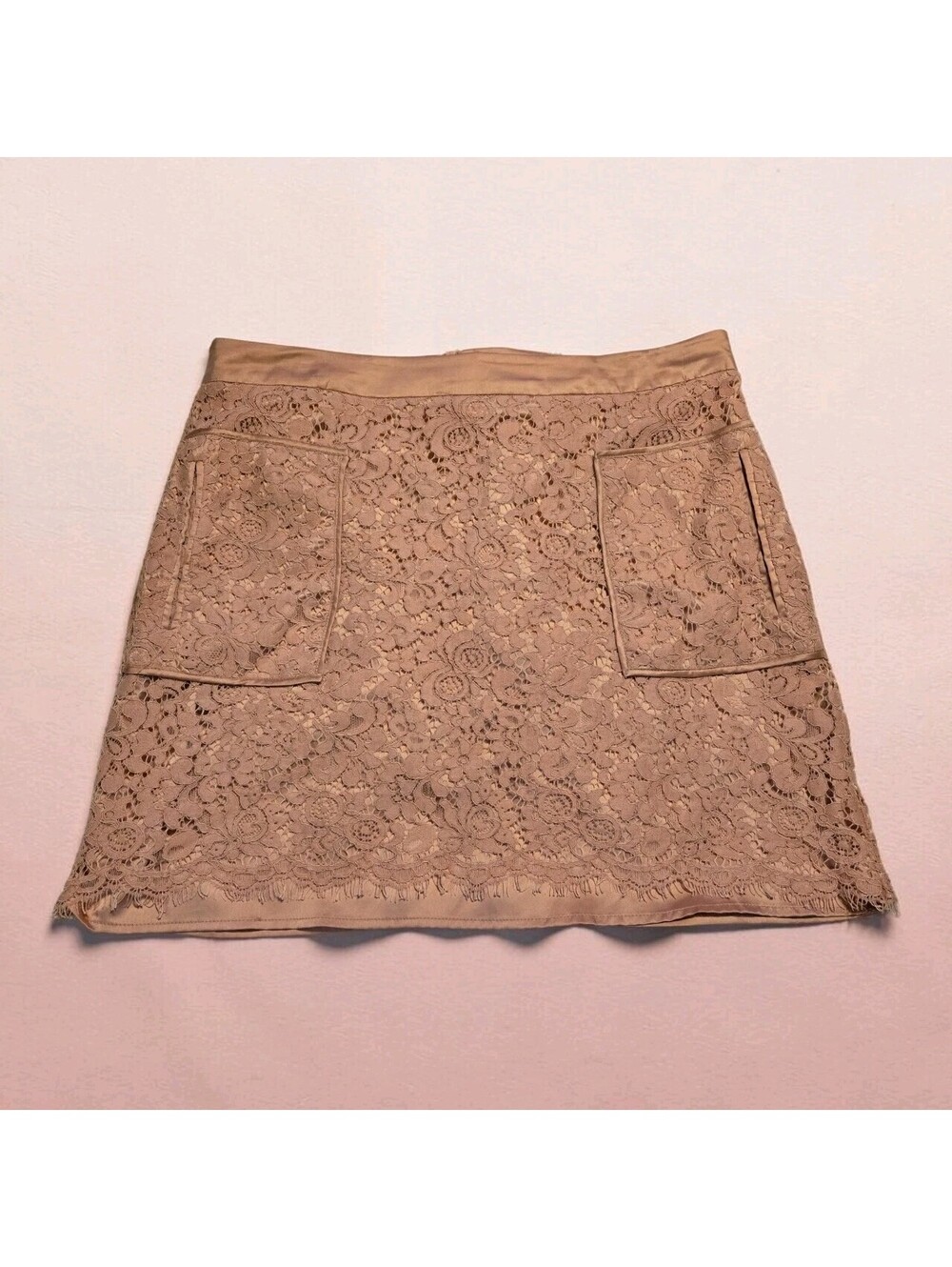 Just Fab Mini Skirt Floral Lace Pink Blush Lined With Pockets Size XXL